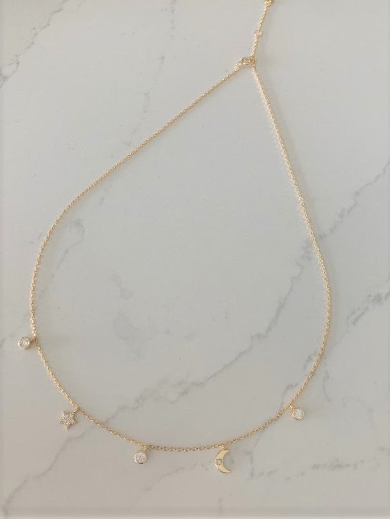 Moon and Star Necklace, Sterling Silver, Dainty Necklace, Layering Necklace, Minimalist Jewelry, Star Necklace, Crescent Moon,