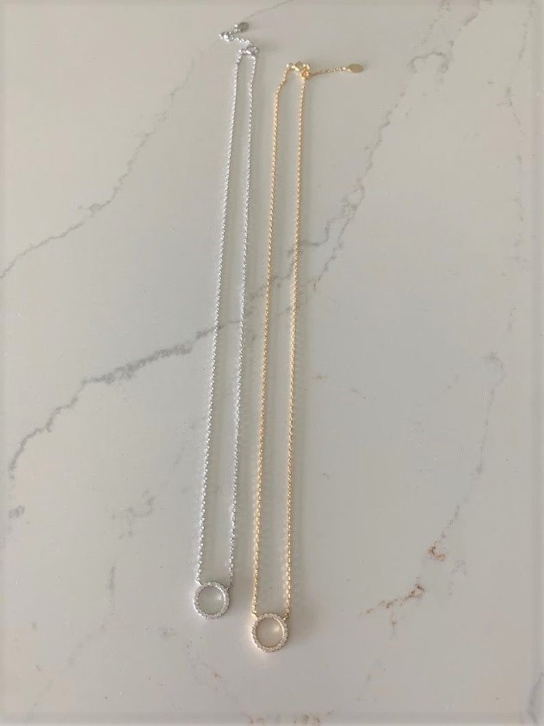 925 Sterling Silver Hollow Disc Necklace