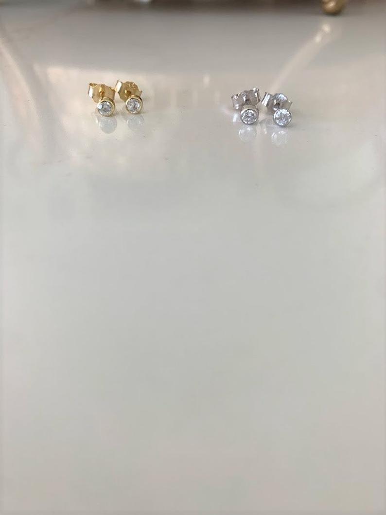 3MM Tiny Bezel CZ Stud Earrings