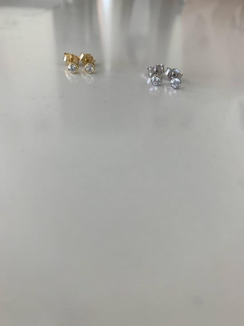 3MM Tiny Bezel CZ Stud Earrings