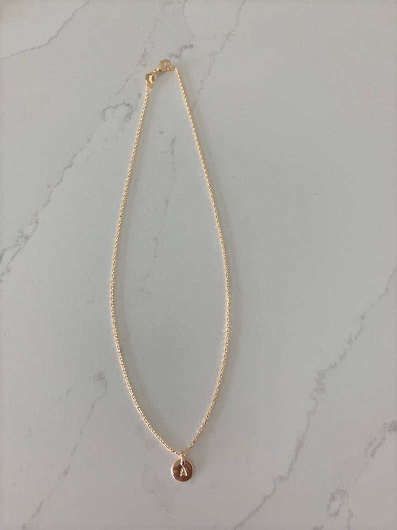 Dainty Disc Initial Disc Necklace