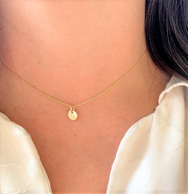 Dainty Disc Initial Disc Necklace