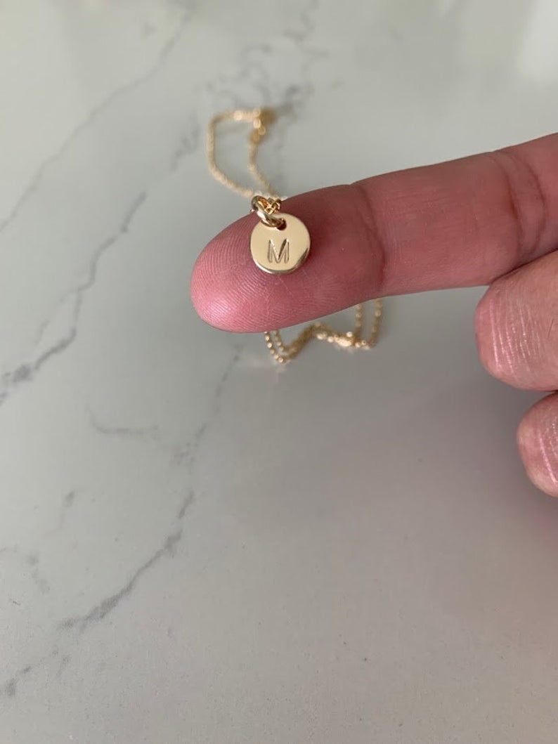 Dainty Disc Initial Disc Necklace
