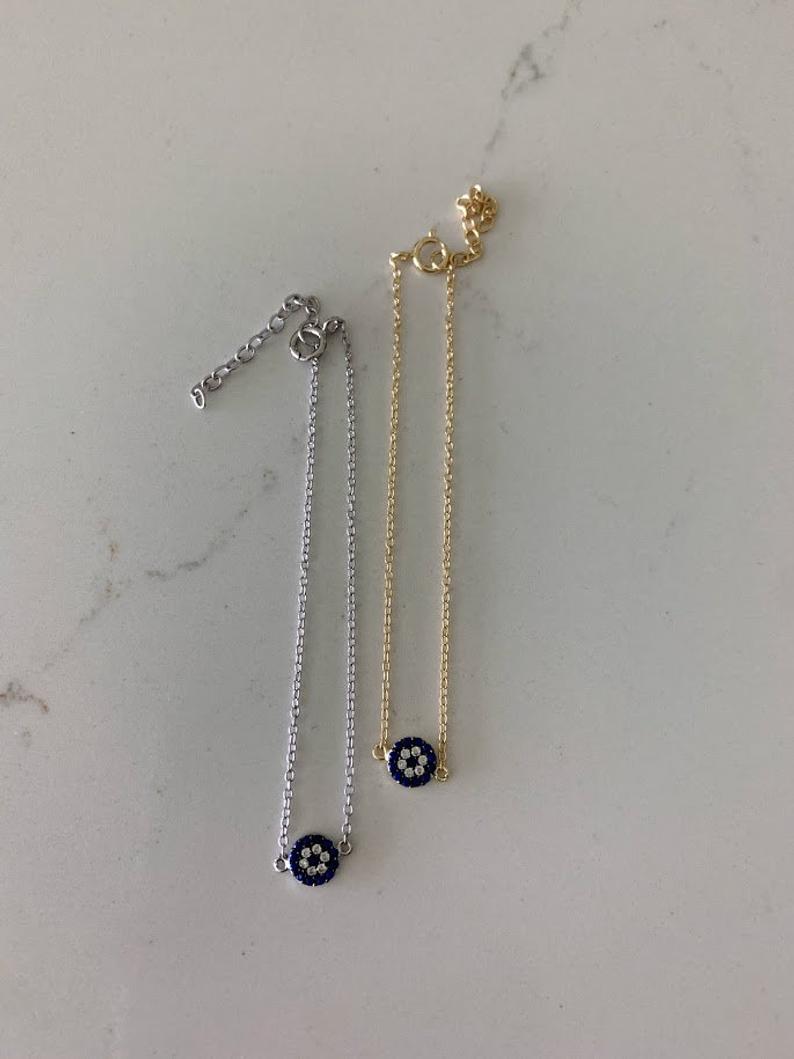 Blue Evil Eye Bracelet in Sterling Silver