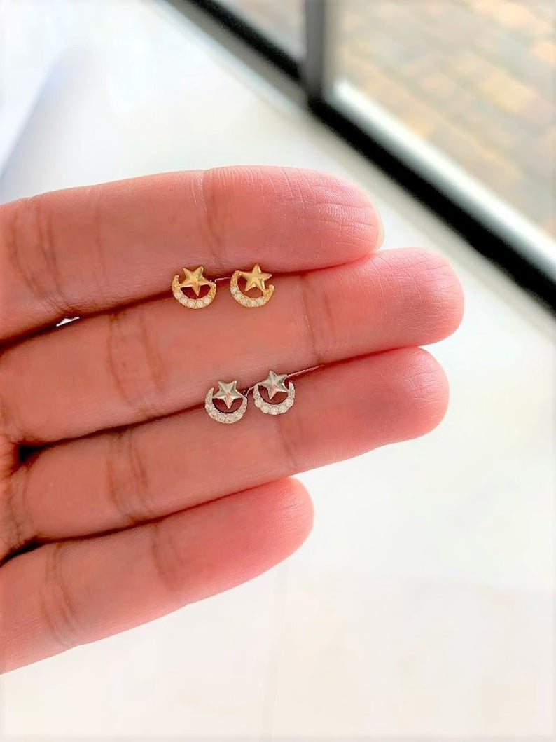 Moon & Star Earrings | Moon and Star Earrings in Sterling Silver