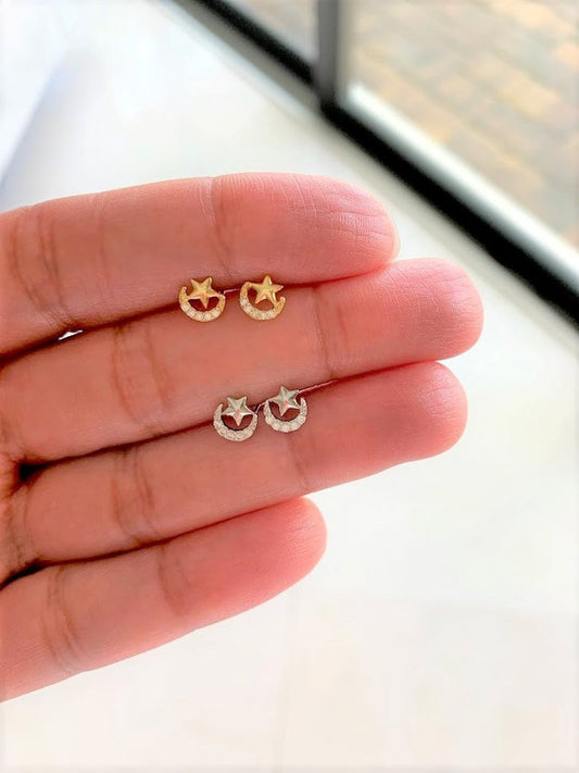 Moon & Star Earrings | Moon and Star Earrings in Sterling Silver