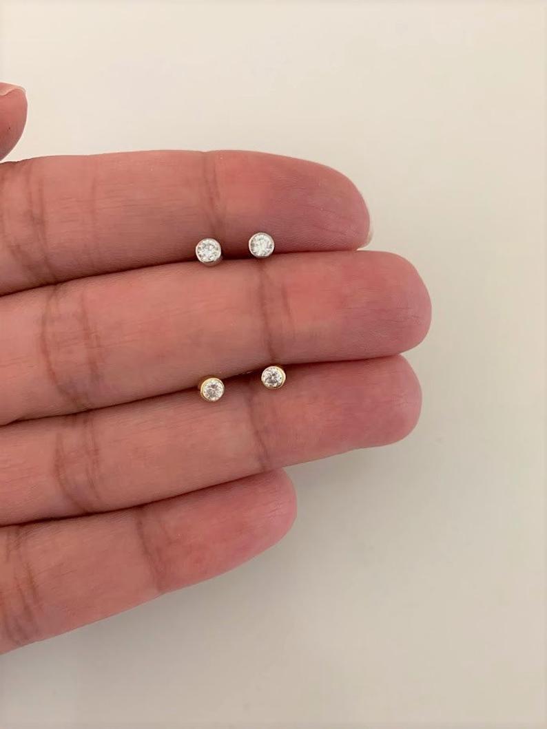 3MM Tiny Bezel CZ Stud Earrings