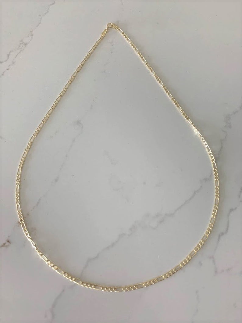 Dainty Solid 14K Yellow Gold Figaro Chain