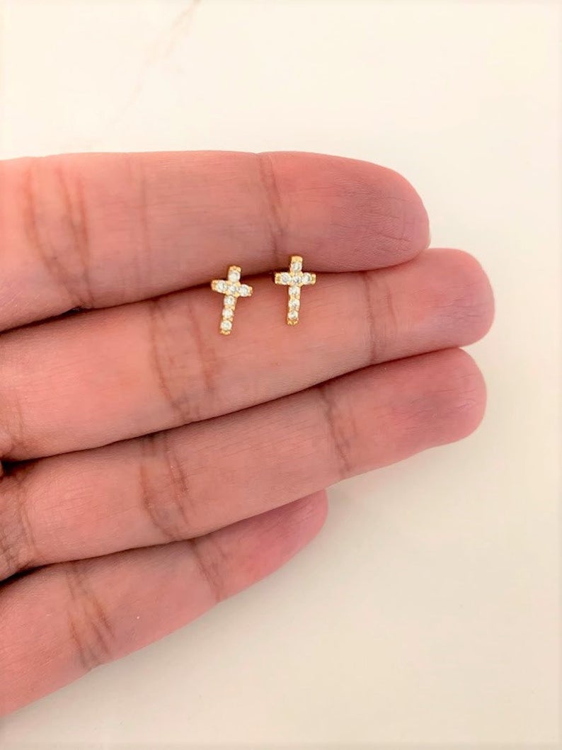 Tiny Cross Cubic Zirconia Stud Earrings