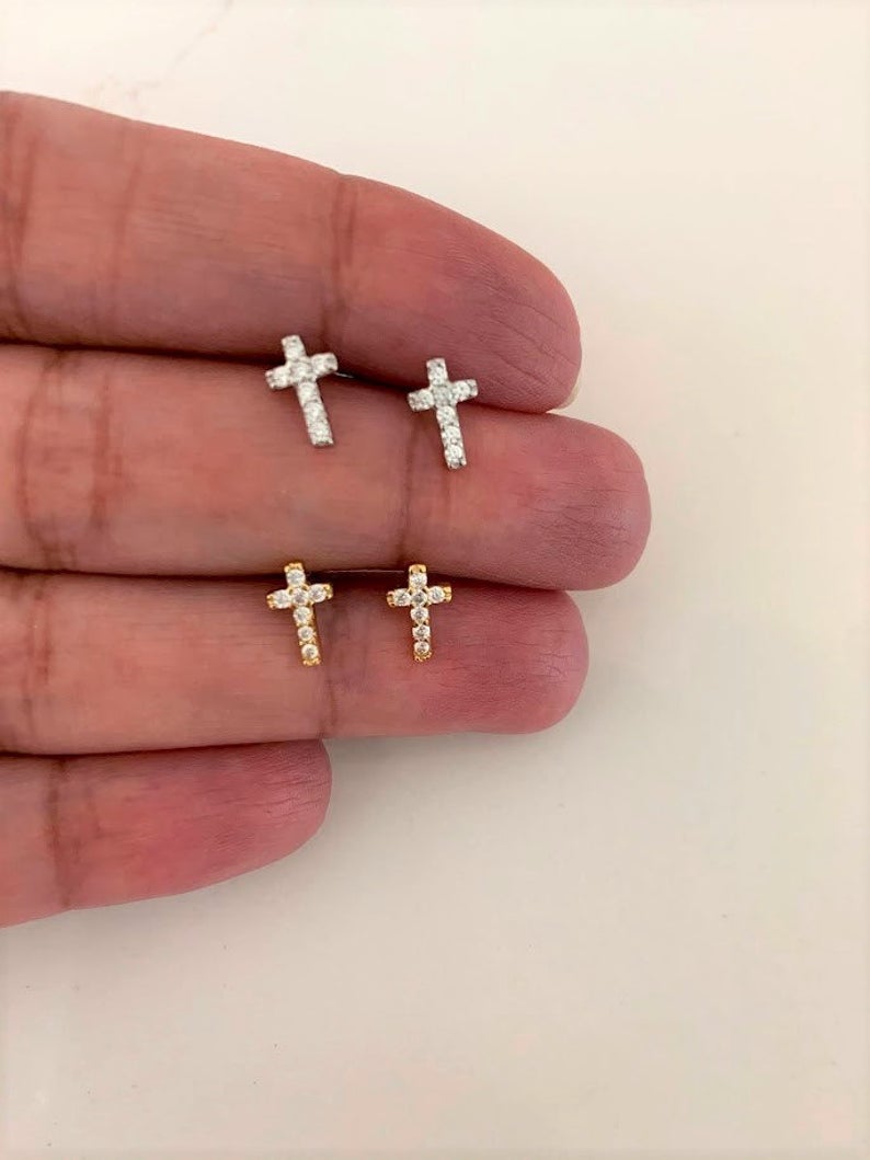 Tiny Cross Cubic Zirconia Stud Earrings