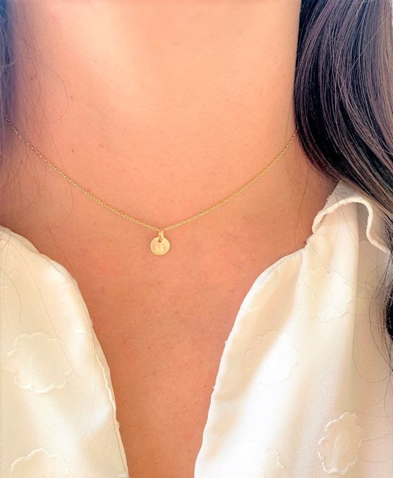 Dainty Disc Initial Disc Necklace