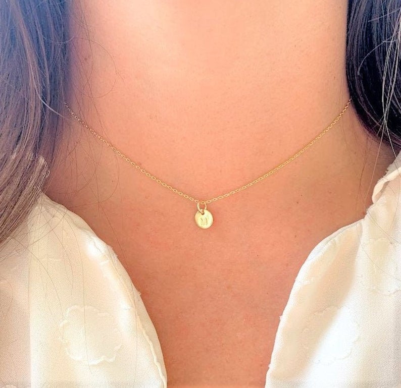 Dainty Disc Initial Disc Necklace
