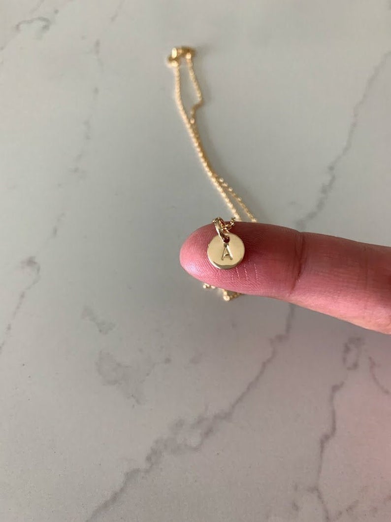 Dainty Disc Initial Disc Necklace
