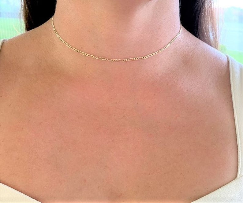 Dainty Solid 14K Yellow Gold Figaro Chain