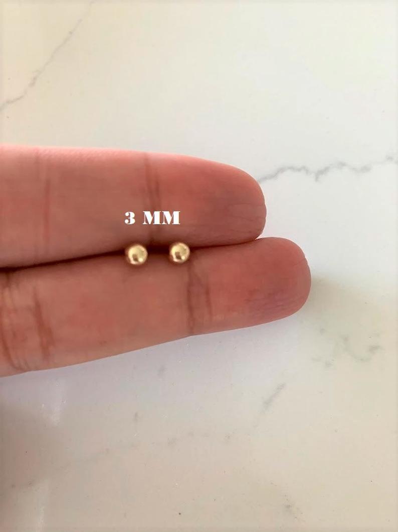 14K Solid Gold Button Ball Earrings