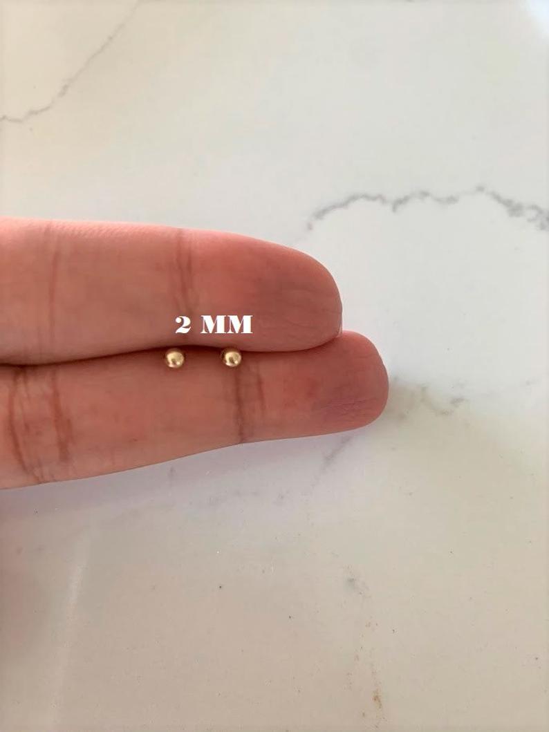 14K Solid Gold Button Ball Earrings