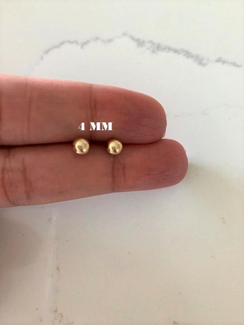 14K Solid Gold Button Ball Earrings
