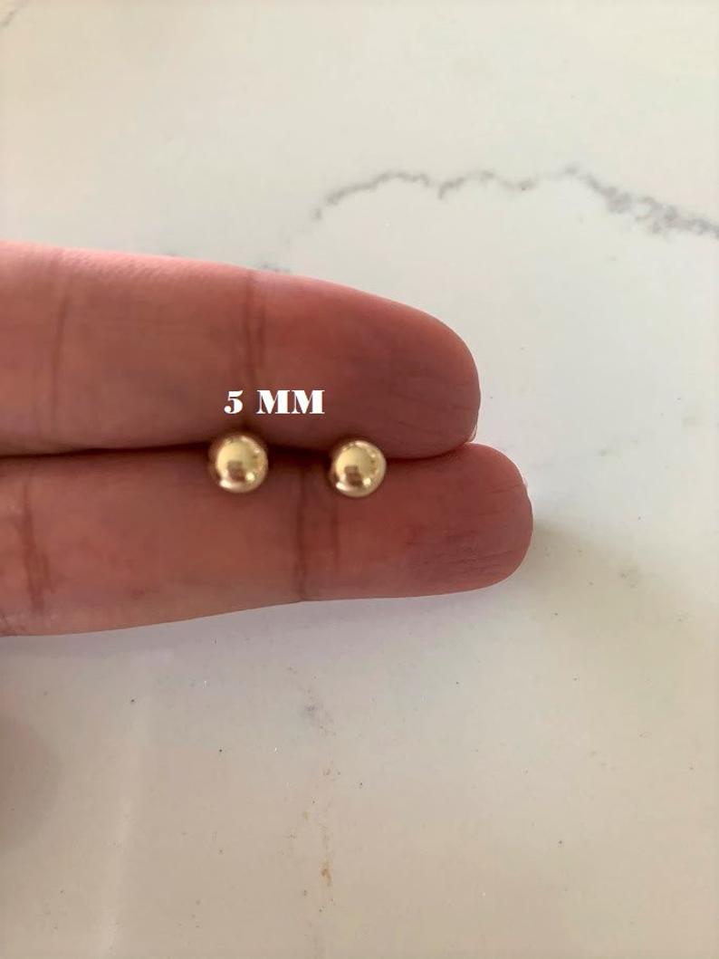 14K Solid Gold Button Ball Earrings