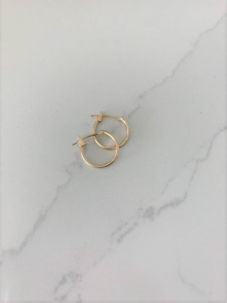 14K Solid Gold Dainty Hoops