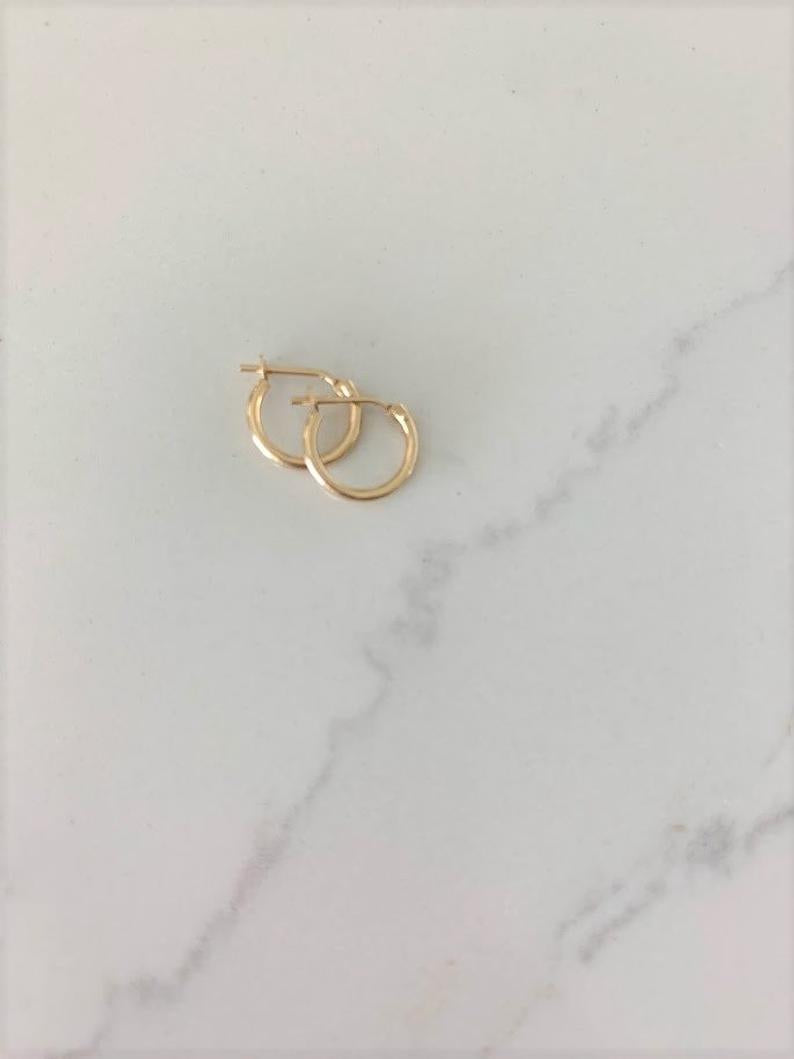 14K Solid Gold Dainty Hoops