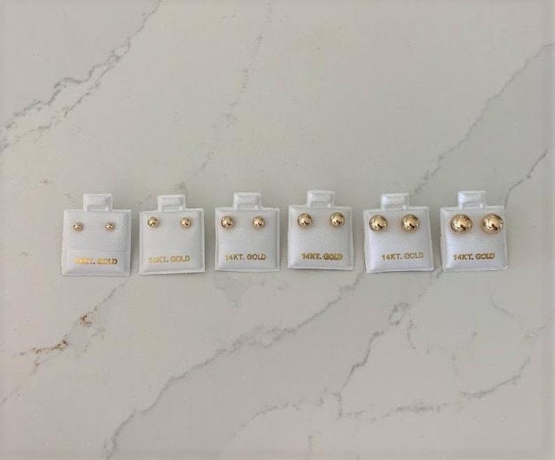 14K Solid Gold Button Ball Earrings