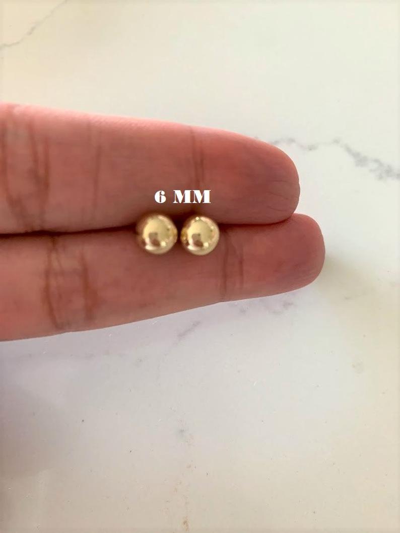 14K Solid Gold Button Ball Earrings