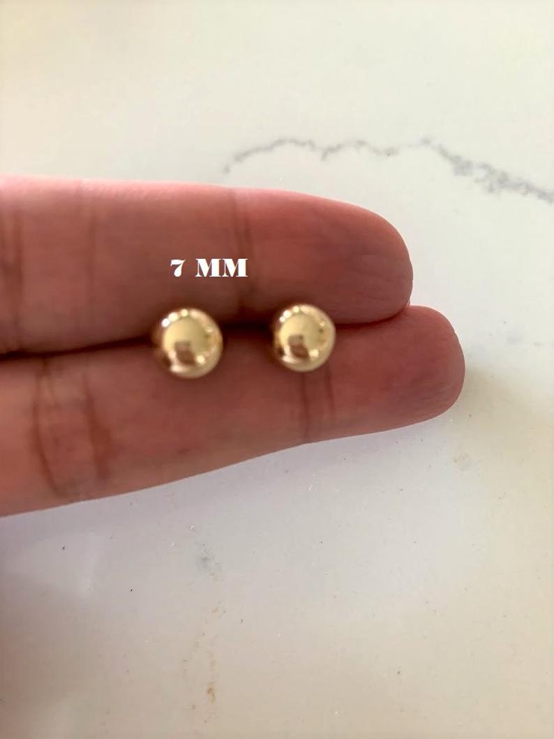 14K Solid Gold Button Ball Earrings