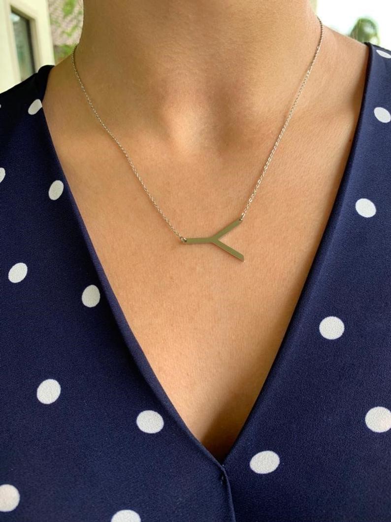 Medium Stainless Steel Initial, Medium Letter, Sideways Initial Necklace, Alphabet Necklace, Initials, Stainless Steel