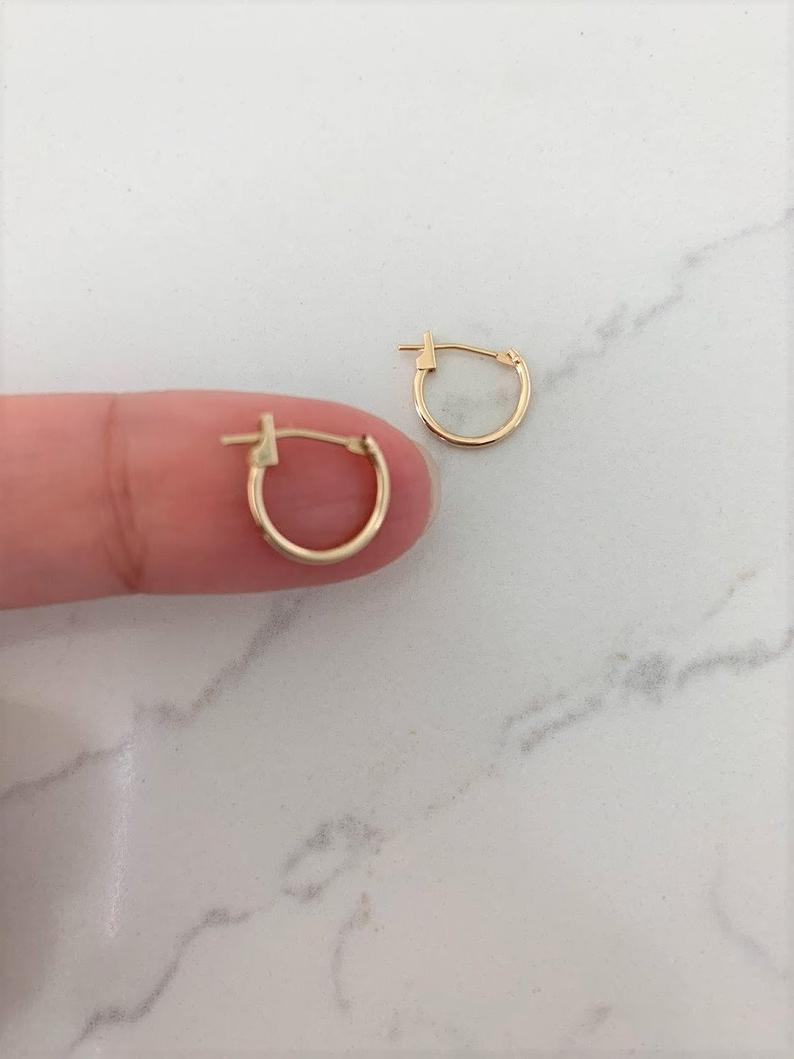 14K Solid Gold Dainty Hoops