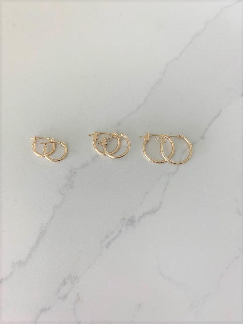 14K Solid Gold Dainty Hoops