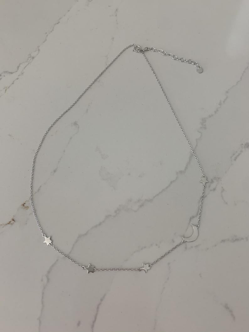 High Polish Moon and Stars Necklace with extender | Layering Necklace