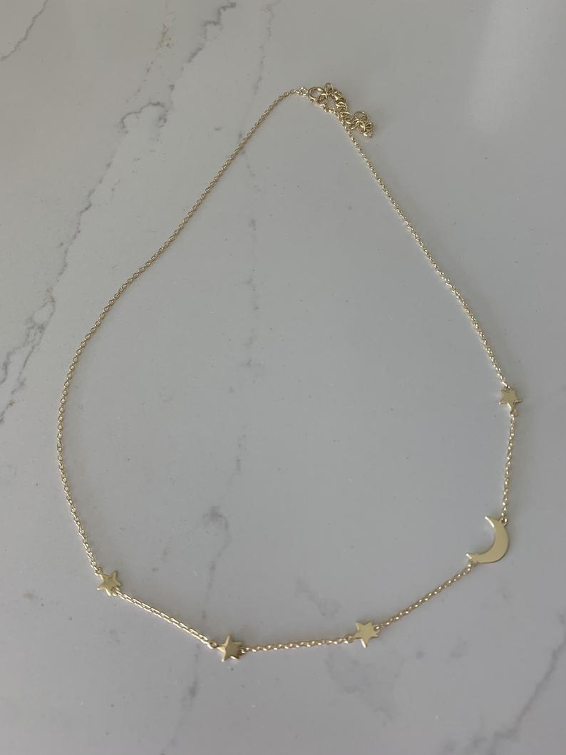 High Polish Moon and Stars Necklace with extender | Layering Necklace