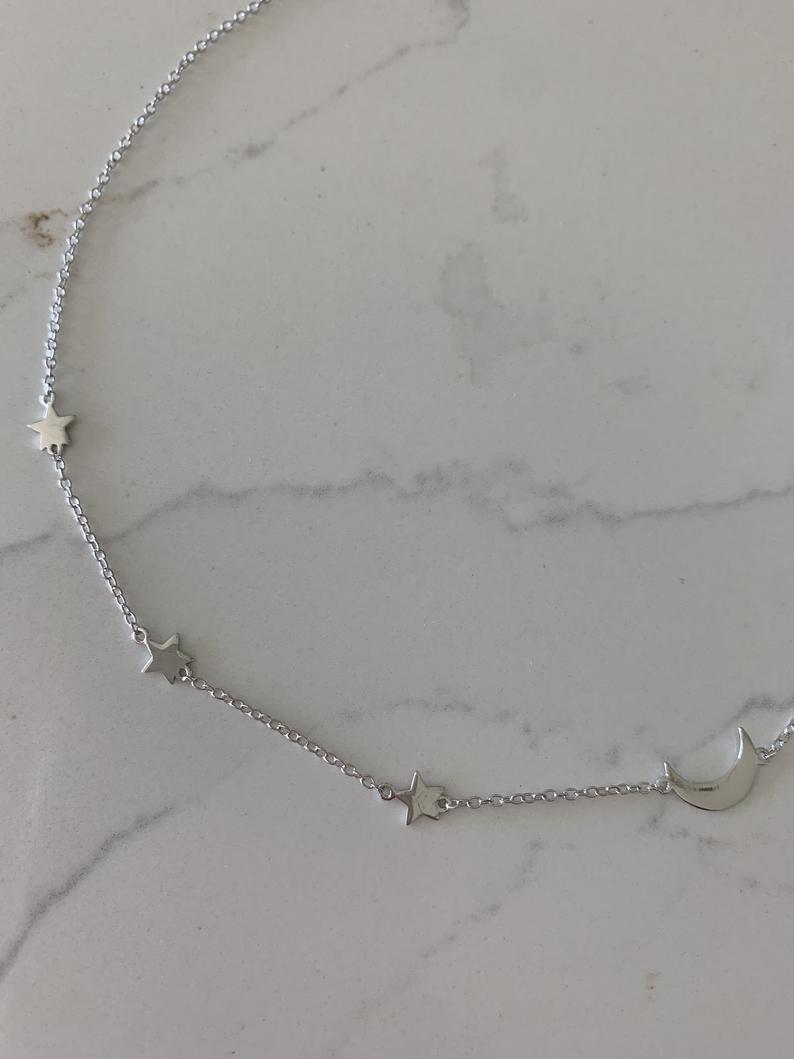 High Polish Moon and Stars Necklace with extender | Layering Necklace