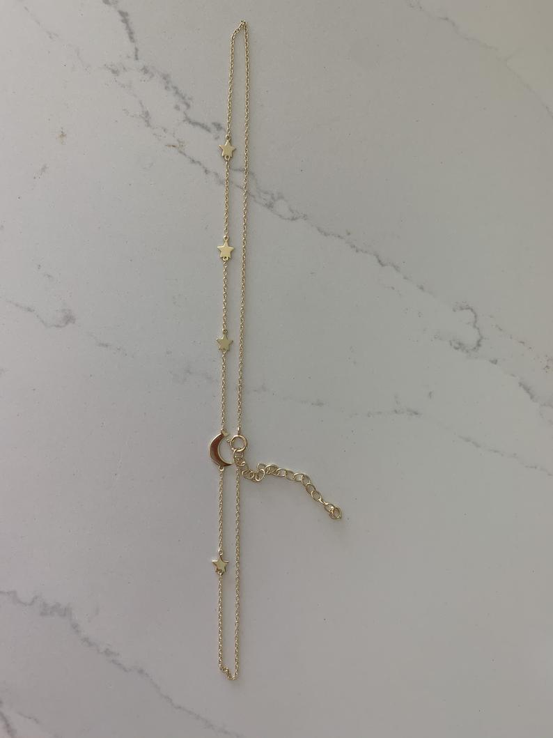 High Polish Moon and Stars Necklace with extender | Layering Necklace