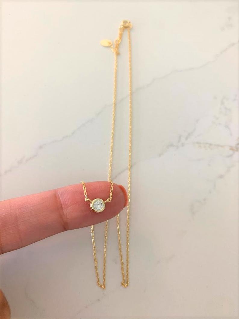 Bezel CZ Necklace in Gold Vermeil and Sterling Silver