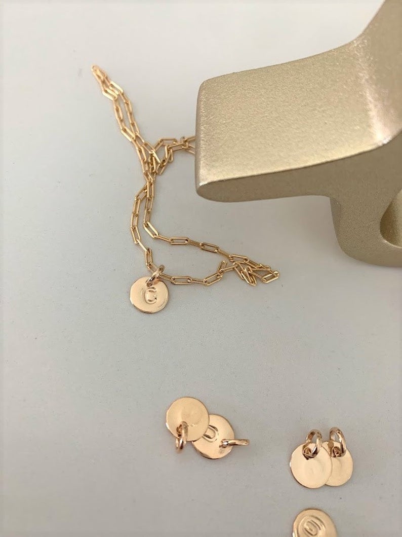 Disc Initial & Tiny Paper Clip Necklace