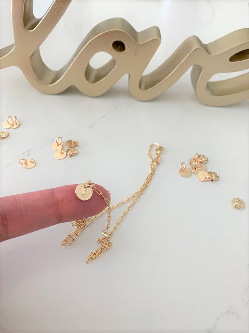 Disc Initial & Tiny Paper Clip Necklace