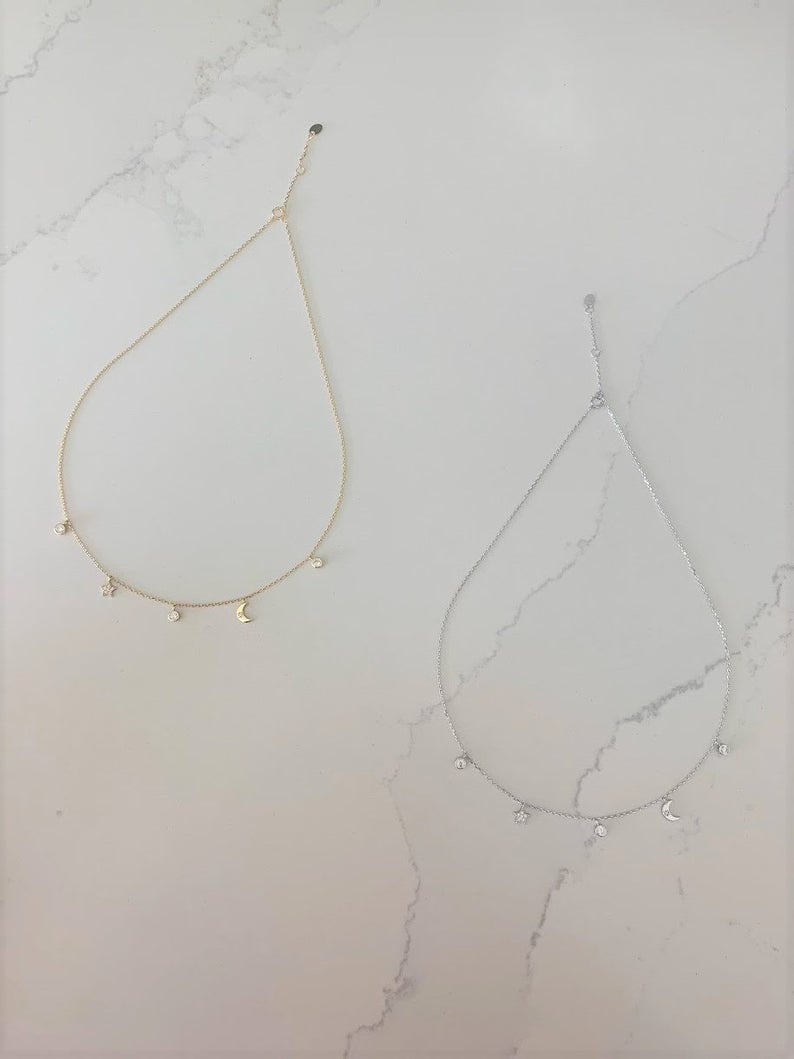 Moon and Star Necklace, Sterling Silver, Dainty Necklace, Layering Necklace, Minimalist Jewelry, Star Necklace, Crescent Moon,