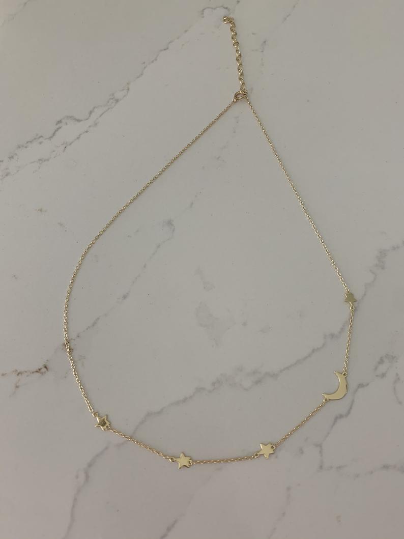 High Polish Moon and Stars Necklace with extender | Layering Necklace