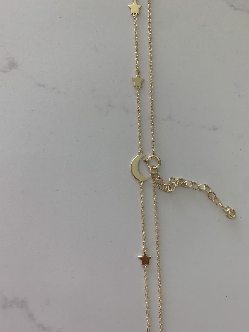 High Polish Moon and Stars Necklace with extender | Layering Necklace