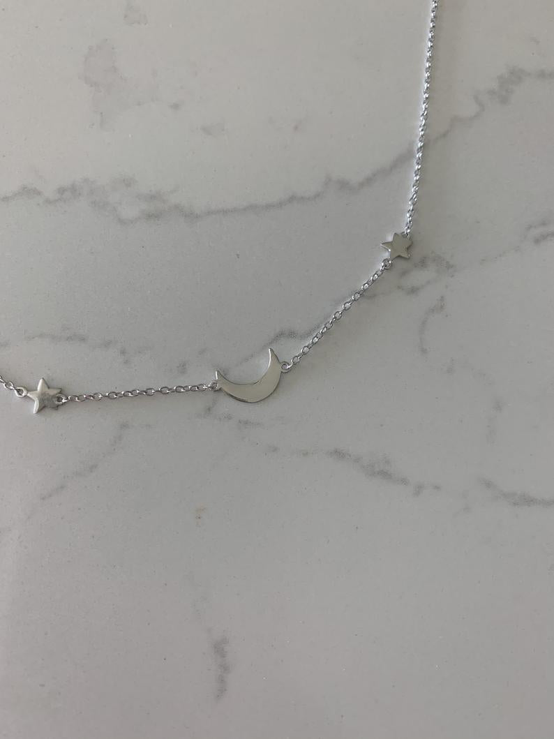 High Polish Moon and Stars Necklace with extender | Layering Necklace