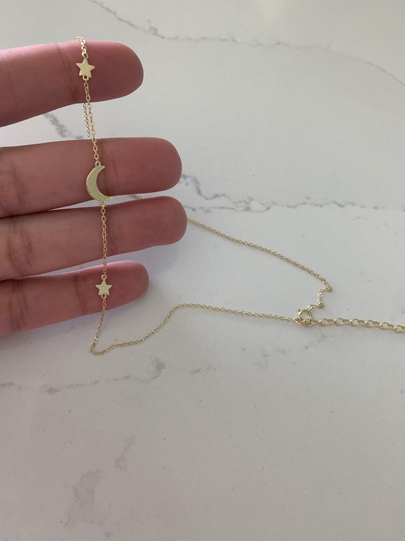 High Polish Moon and Stars Necklace with extender | Layering Necklace