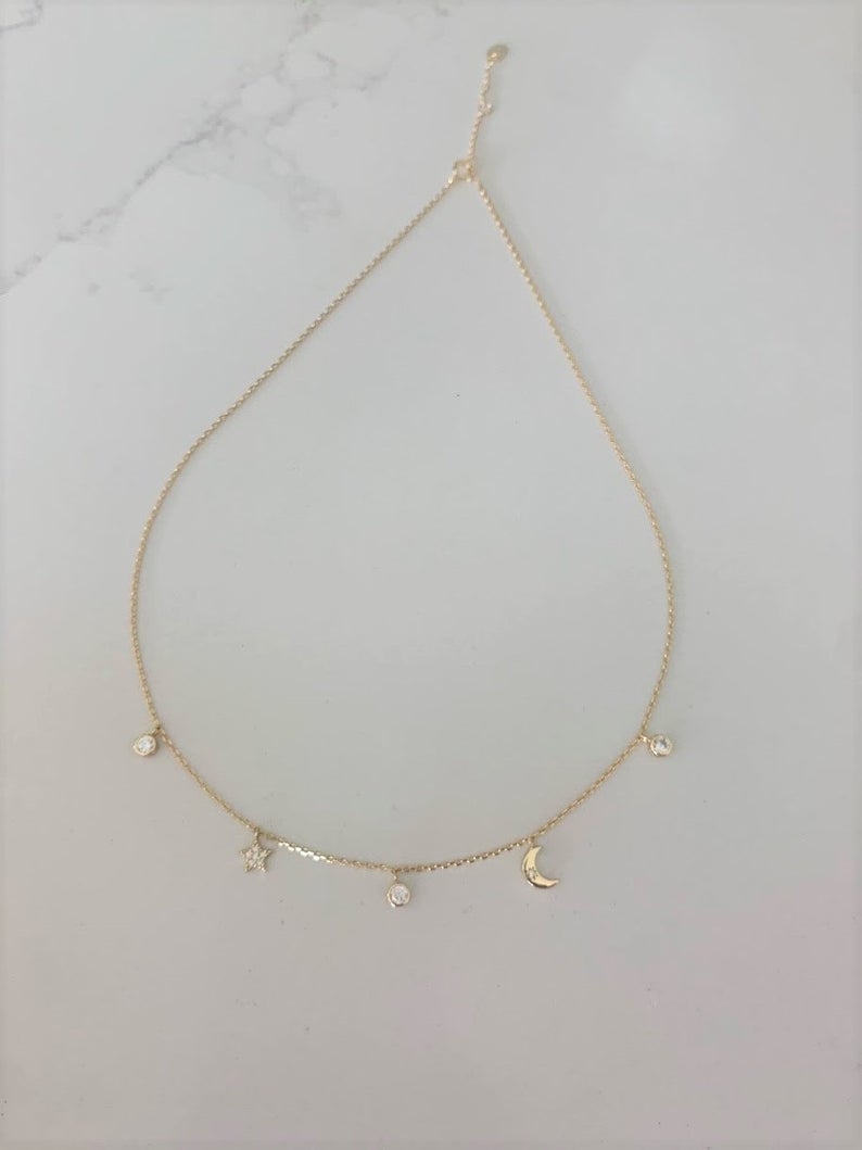 Moon and Star Necklace, Sterling Silver, Dainty Necklace, Layering Necklace, Minimalist Jewelry, Star Necklace, Crescent Moon,