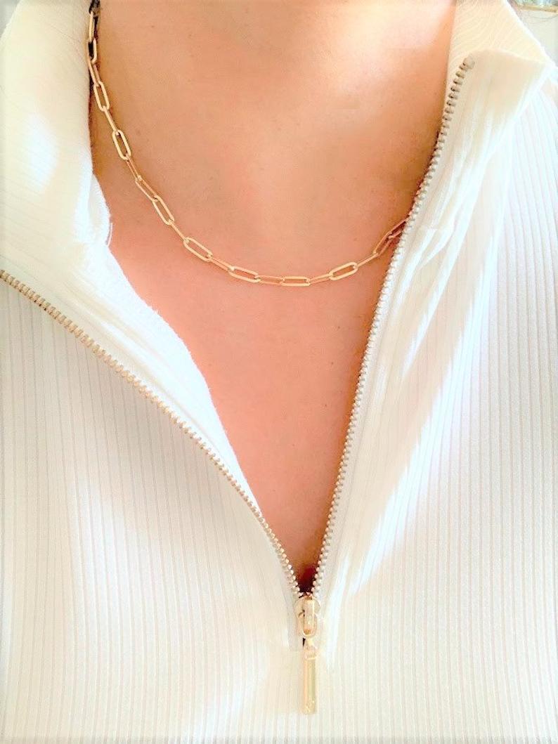14K Gold Paperclip Chain Necklace