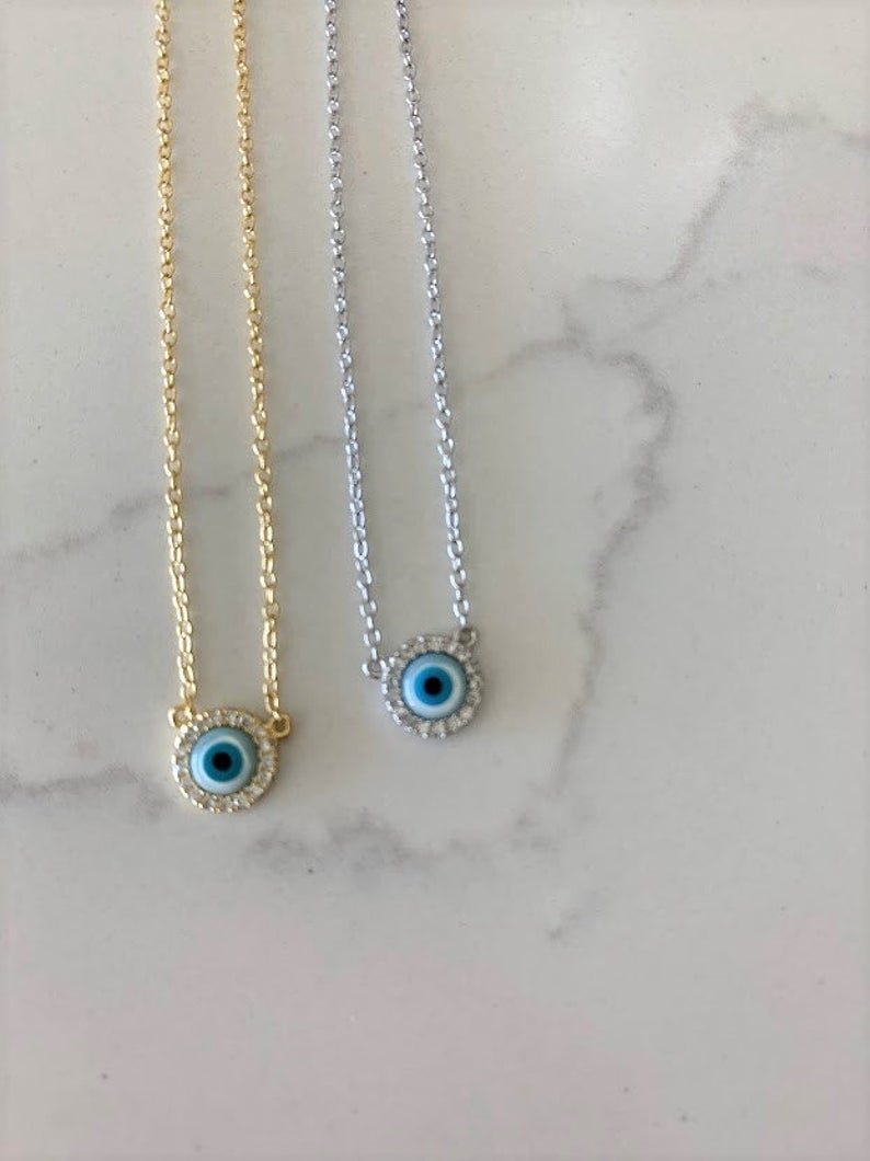 Round Evil Eye Necklace in Gold Vermeil and Sterling Silver