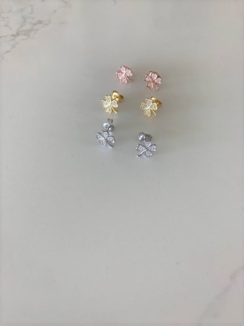 Tiny Clover Leaf Pave Stud Earring