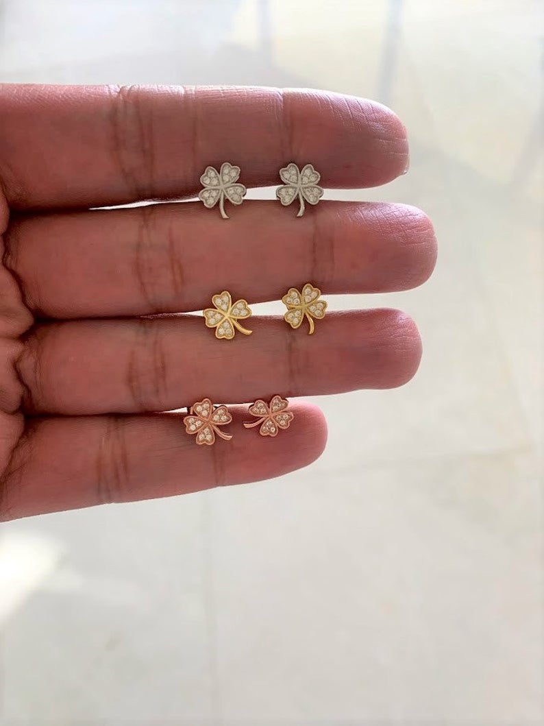Tiny Clover Leaf Pave Stud Earring