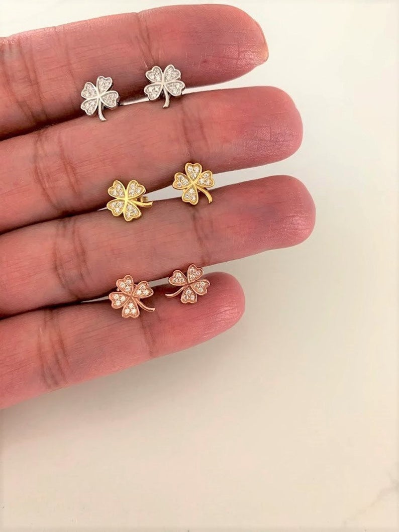 Tiny Clover Leaf Pave Stud Earring