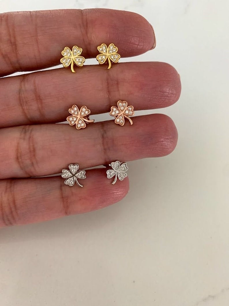 Tiny Clover Leaf Pave Stud Earring