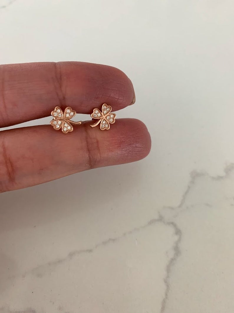 Tiny Clover Leaf Pave Stud Earring